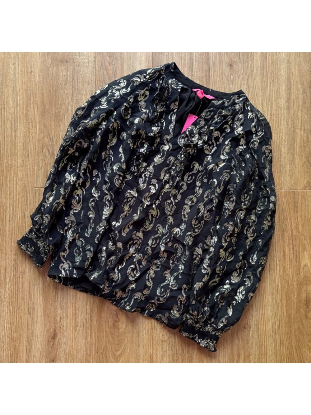 Lilly Pulitzer Angelica Long Sleeve Blouse Onyx Salt Wave Metallic NWT Size XS